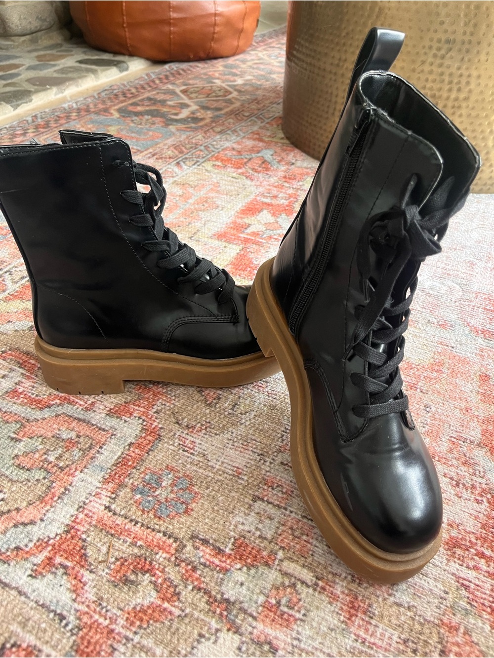 H&M Black Combat Boots with Tan Lug Sole